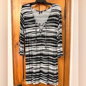 Striped Black and Gray Lace-Up Dress